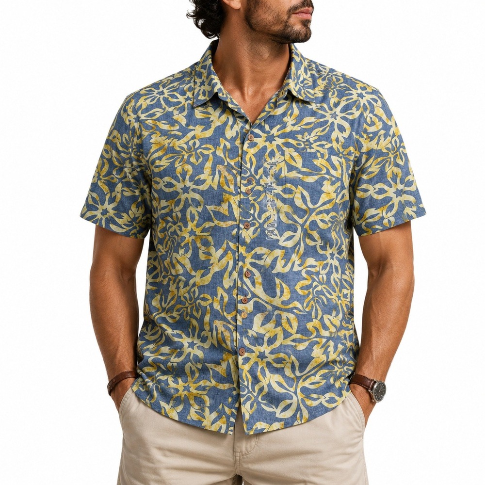 Ocean Pacific Mens XXL Blue Yellow Floral Cotton Button Down Camp Shirt OP